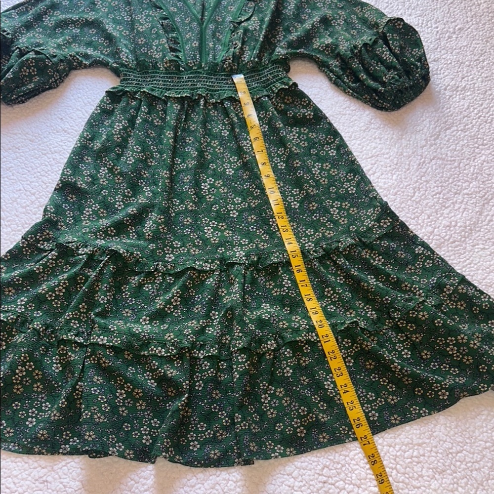 NWOT Max Studio Green Floral Bohemian Prairie Dress 3/4 sleeve - Picture 5 of 8
